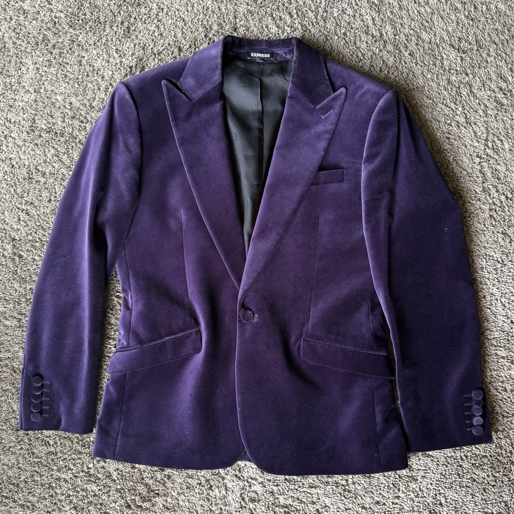 Express Purple Velvet Tuxedo Blazer